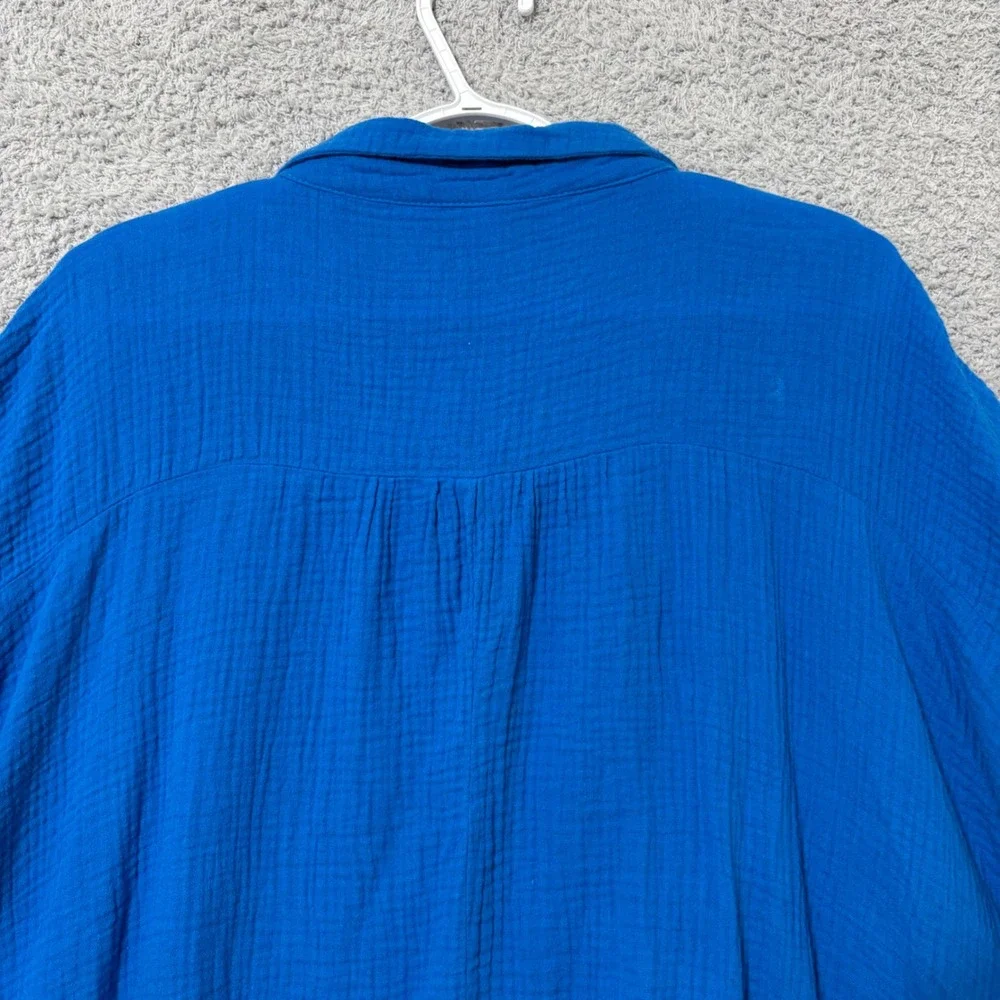 Oversized Cotton Gauze Button Up Shirt Lightweight Relaxed Fit 2X/3X Royal Blue - Picture 7 of 11